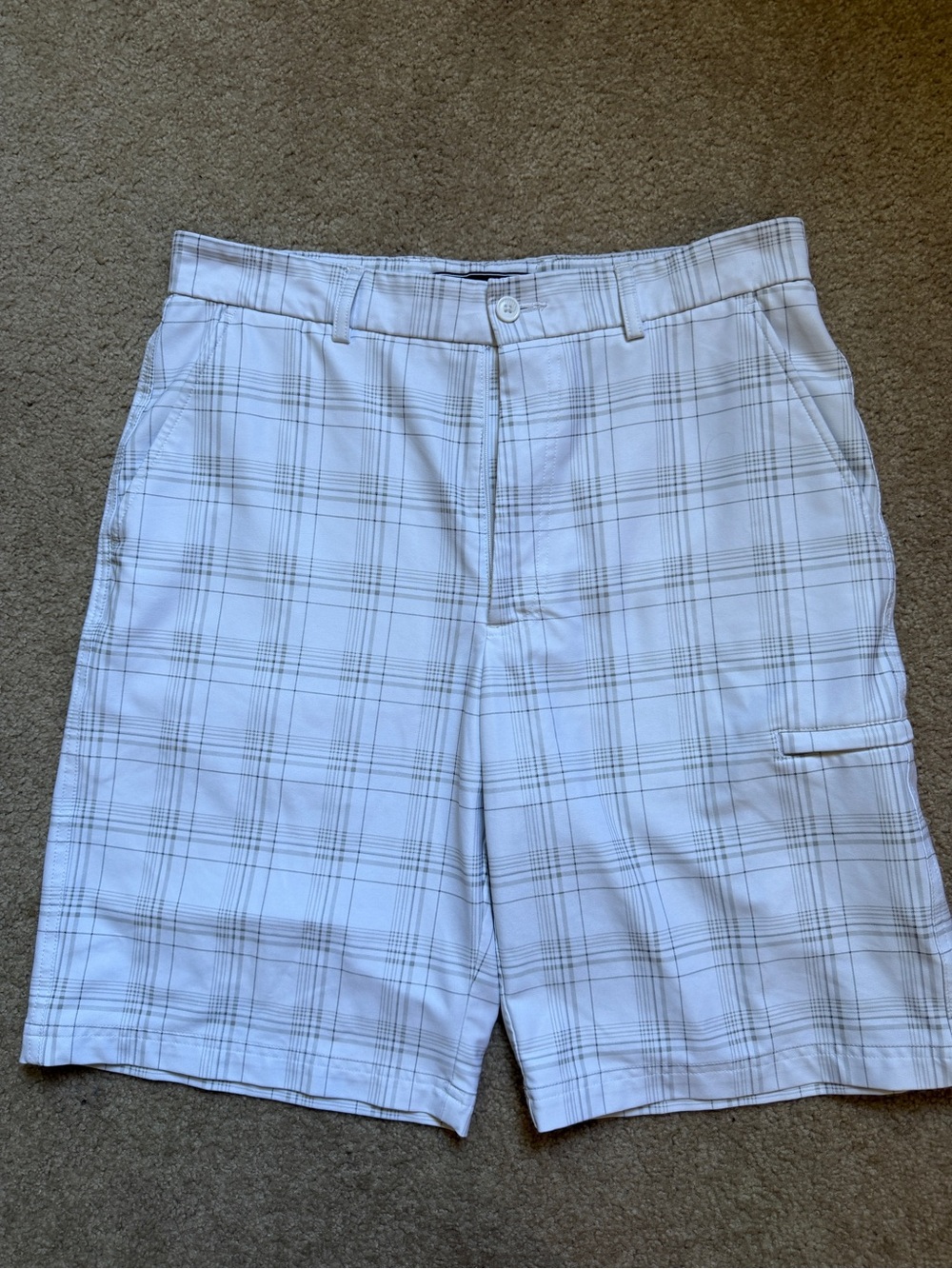 Pebble Beach Golf Short White Plaid Flat Front